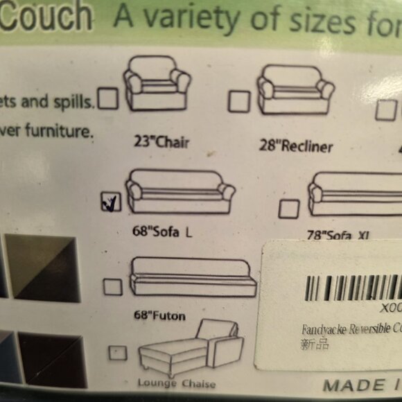 Fandyacke Home Reversible Sofa Cover Grey 68in New - Picture 2 of 5